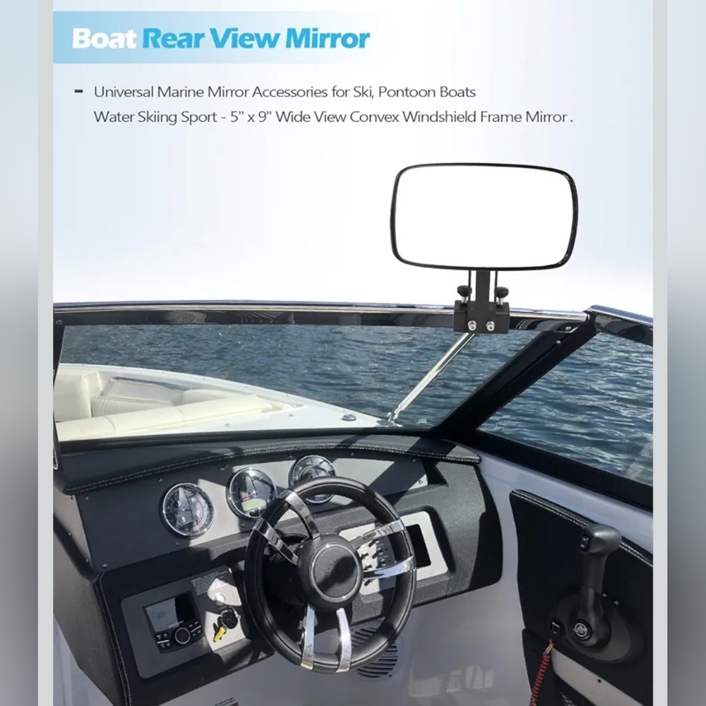 Universal Marine Rear View Mirror - Black - Picture 4 of 14